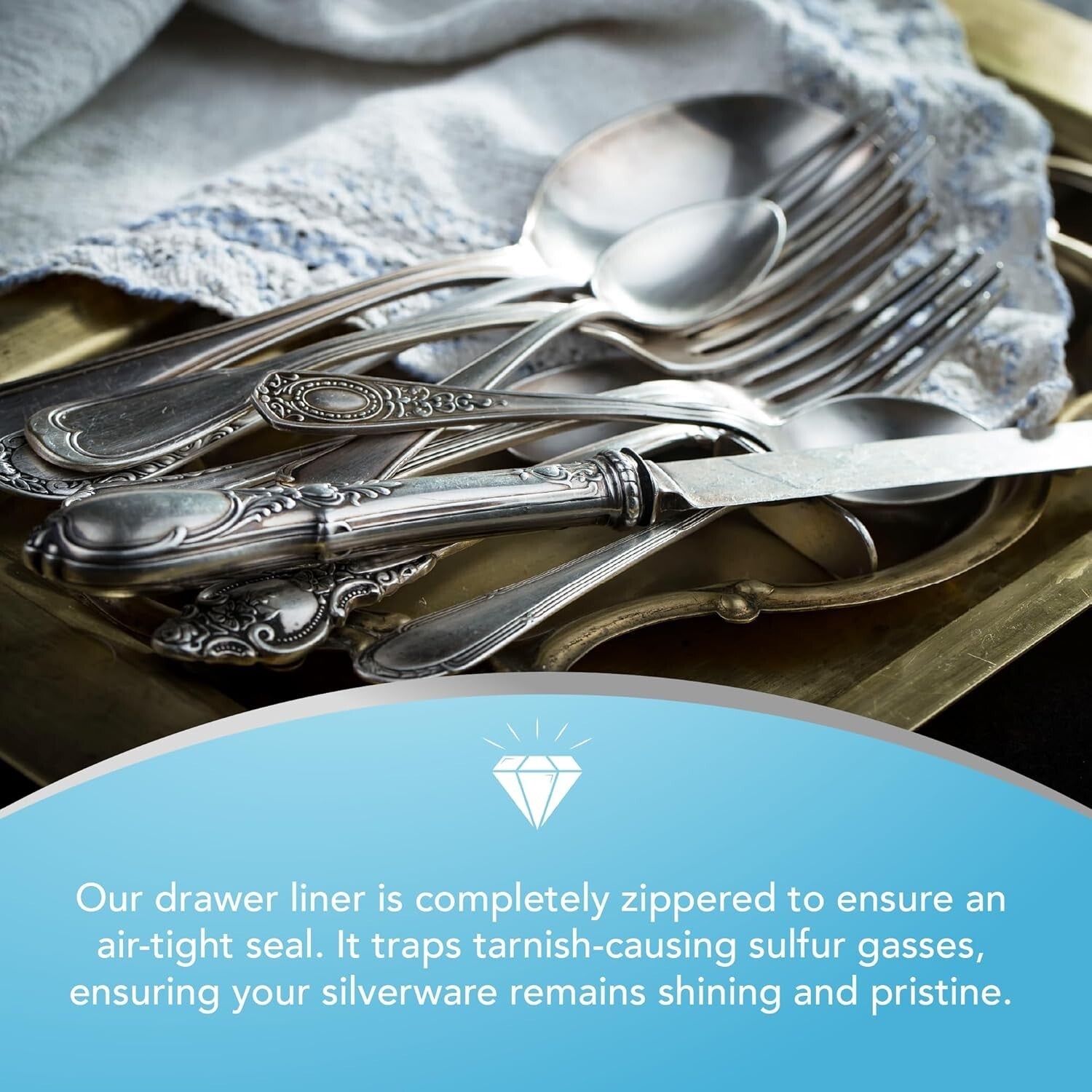 Zippered Flatware Storage Drawer Liner – Tarnish Preventive Silverware Organizer