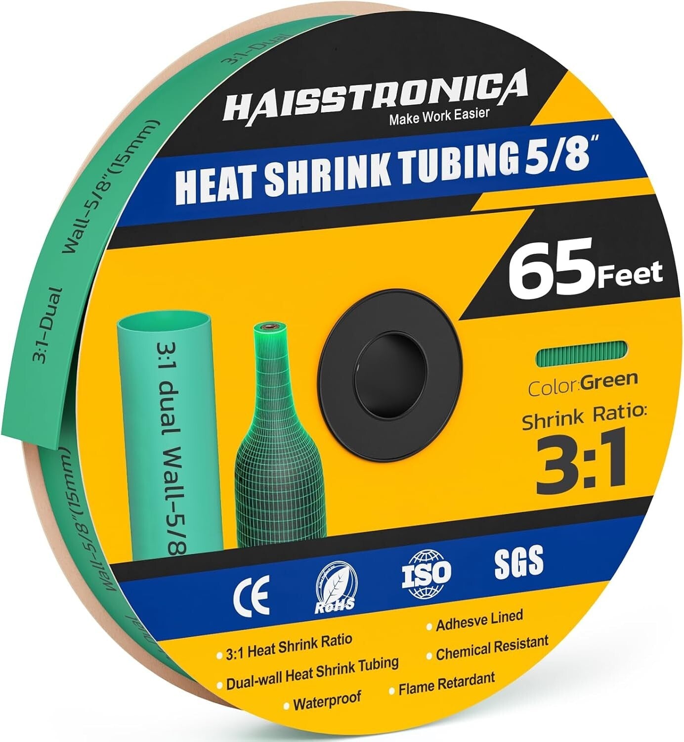 3:1 Heat Shrink Tubing Roll 65FT - Strong Adhesive Seal for Automotive & Marine
