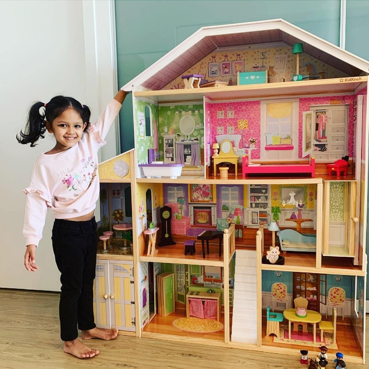 Majestic Wooden Dollhouse with Working Elevator & Fully Furnished, Ages 3+