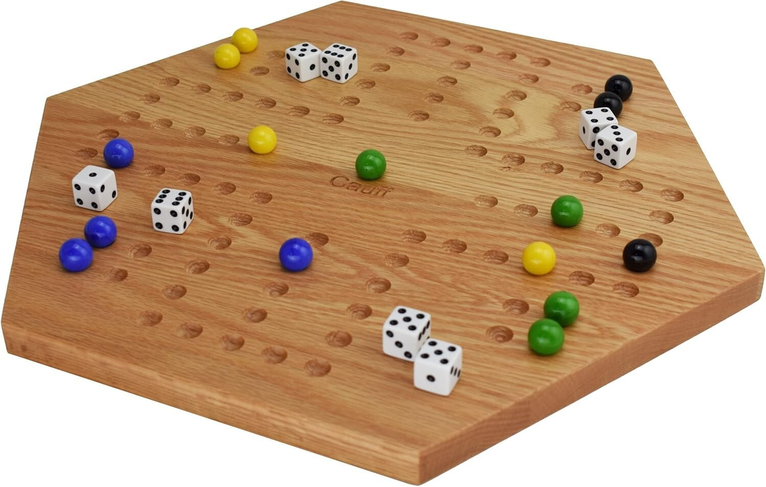 Double-Sided Marbles Game with Dice & Storage Bag - 4-6 Players - Oak Board