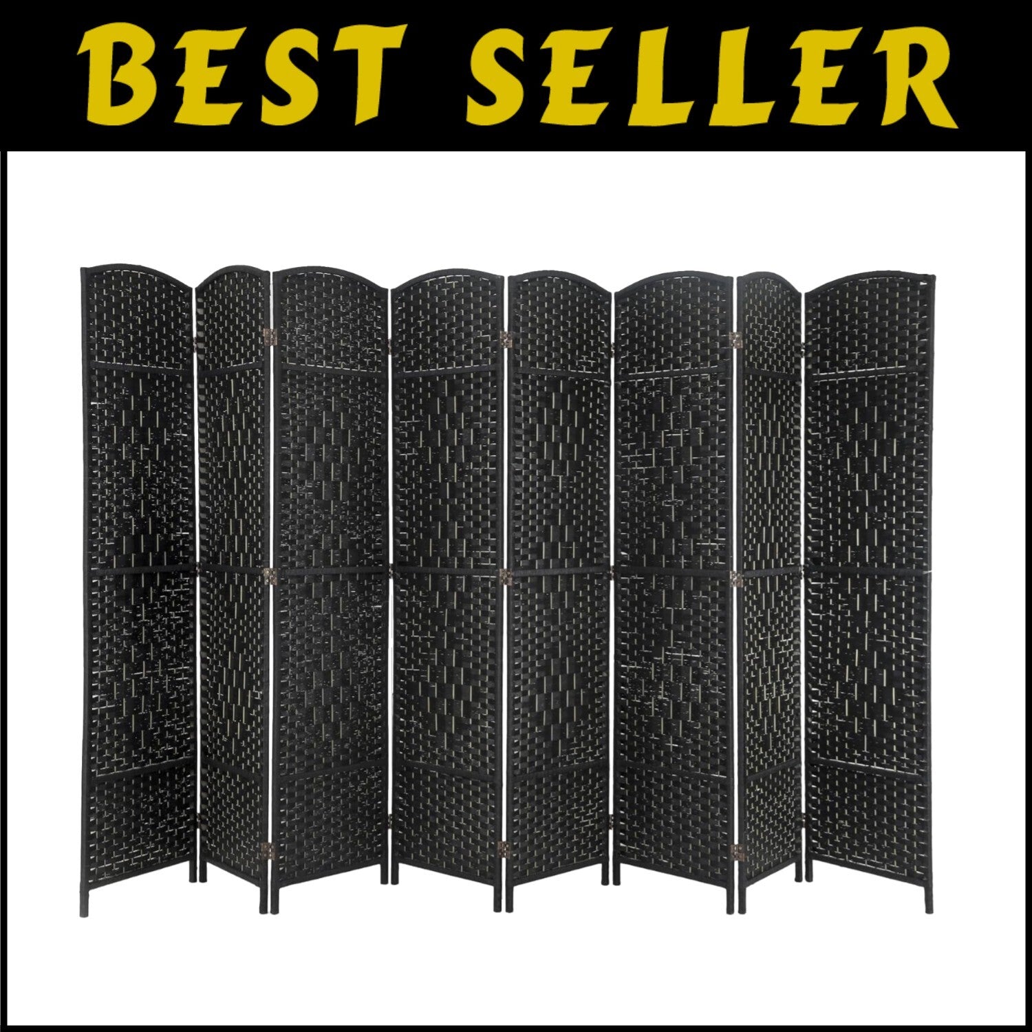 Elegant 8-Panel Room Divider - 6 Ft Black Portable Privacy Screen for Indoor Use