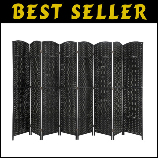 Elegant 8-Panel Room Divider - 6 Ft Black Portable Privacy Screen for Indoor Use