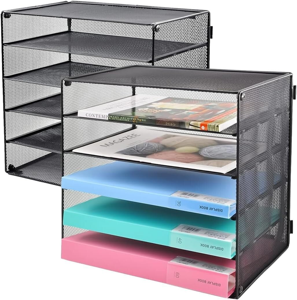 Durable 5-Tier Paper Tray for Office - Elegant Black Metal Storage Solution