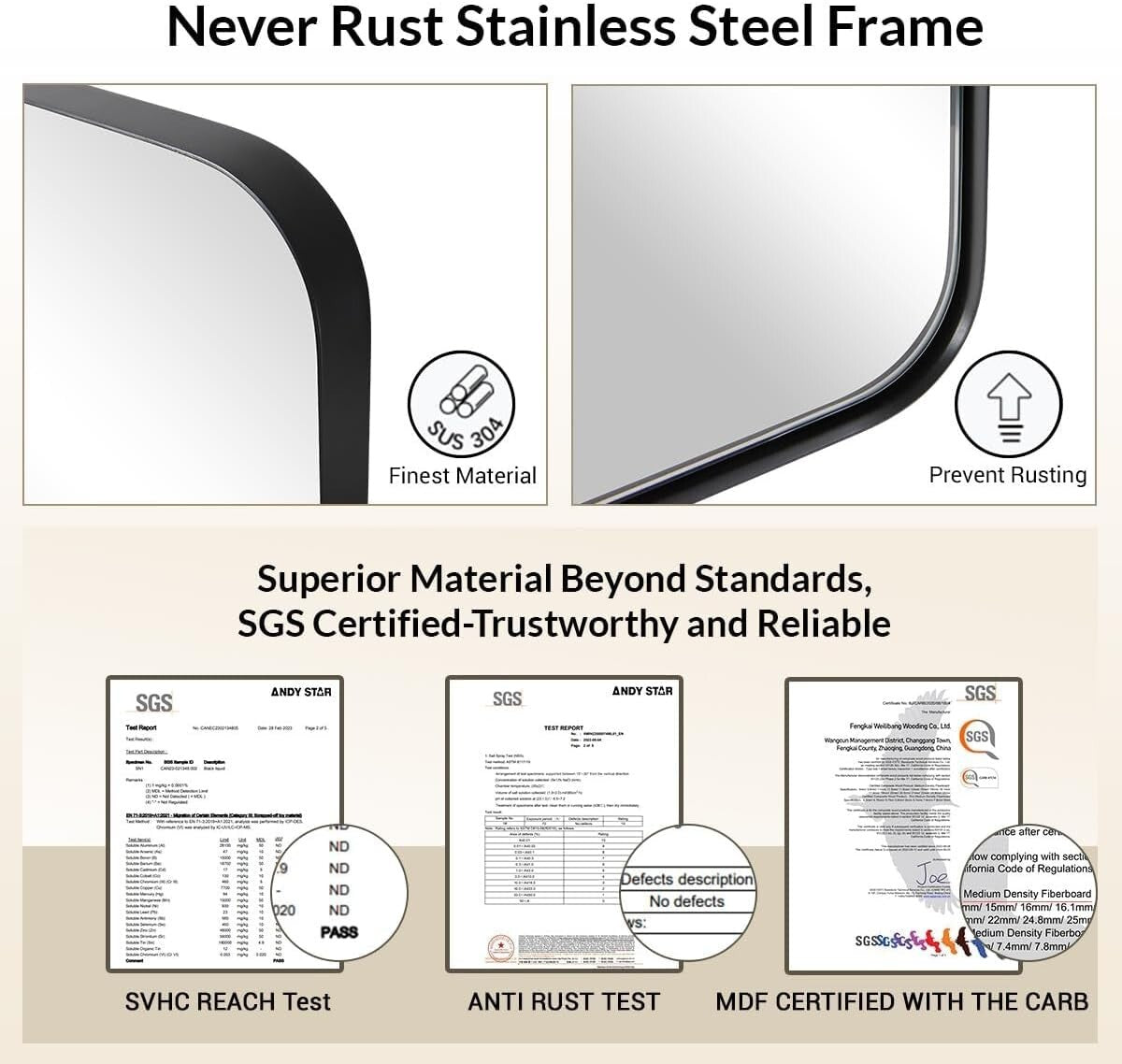 Elegant Matte Black 30x36 Mirror - Stainless Steel Frame for Modern Bathrooms