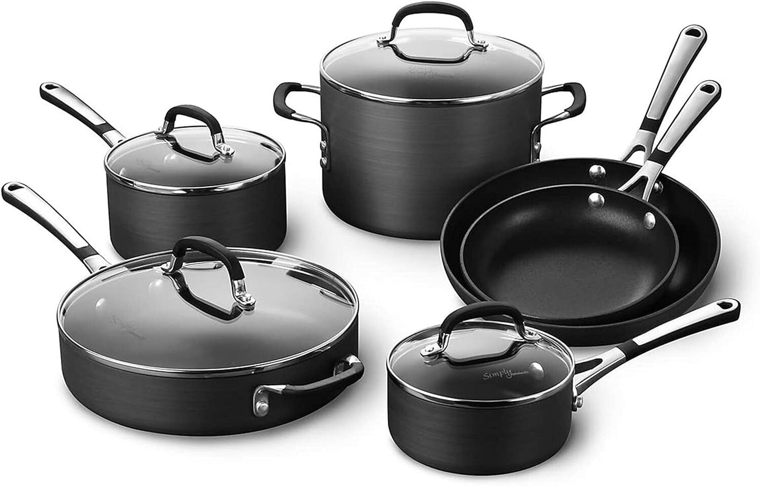 Professional 10-Piece Non-Stick Cookware Set - Hard-Anodized Aluminum Design