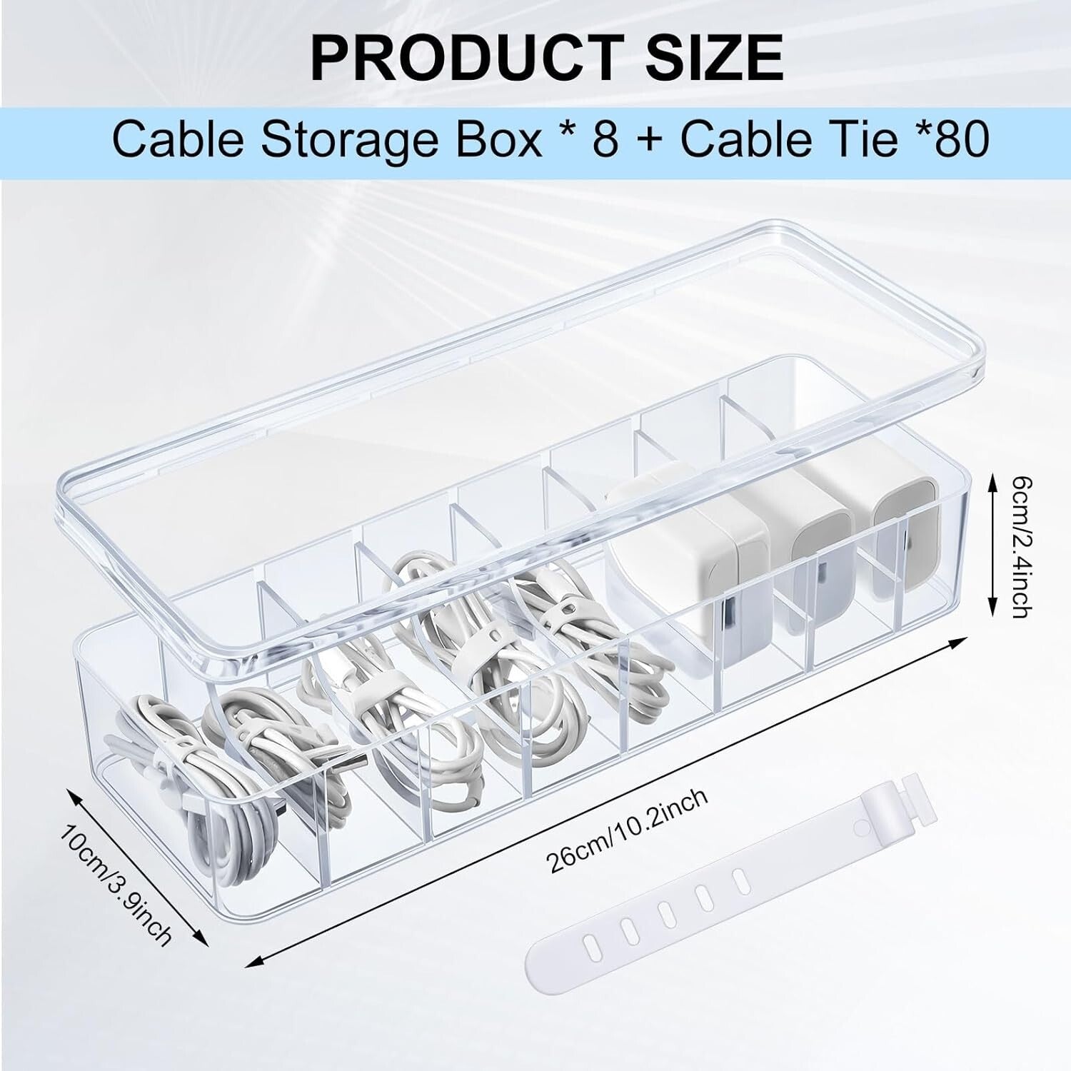 8-Pcs Clear Cable Organizer with 80 Wire Ties - Perfect for Desk Organization