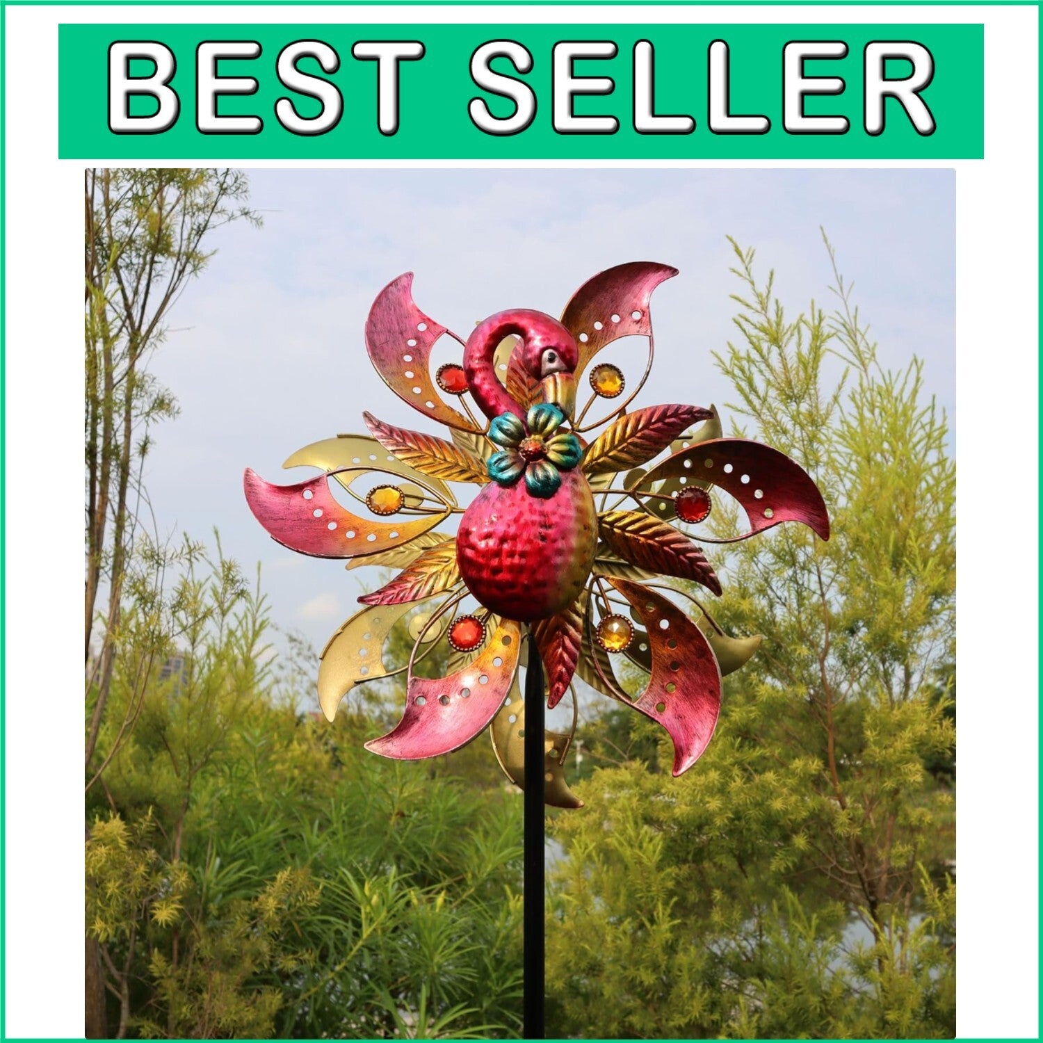 Durable Flamingo Solar Wind Sculpture - 62.5 Inches of Whimsical Garden Charm