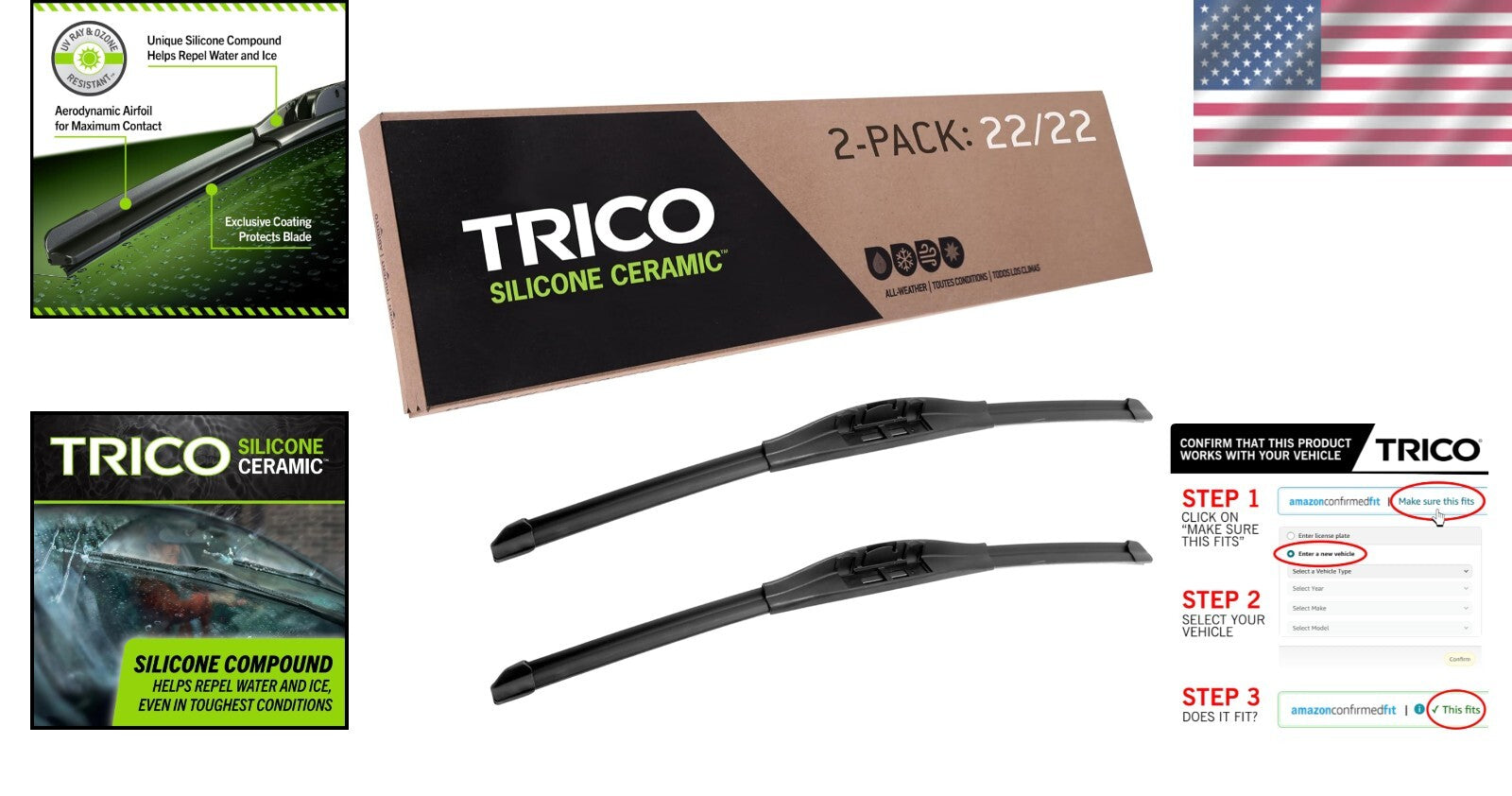 All-Weather Silicone Ceramic 22'' Wiper Blades for Enhanced Visibility (2-Pack)