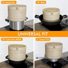 Load image into Gallery viewer, Authentic Bamboo Steamer with Extra Depth for Steaming Fish, Dumplings &amp; Veggies