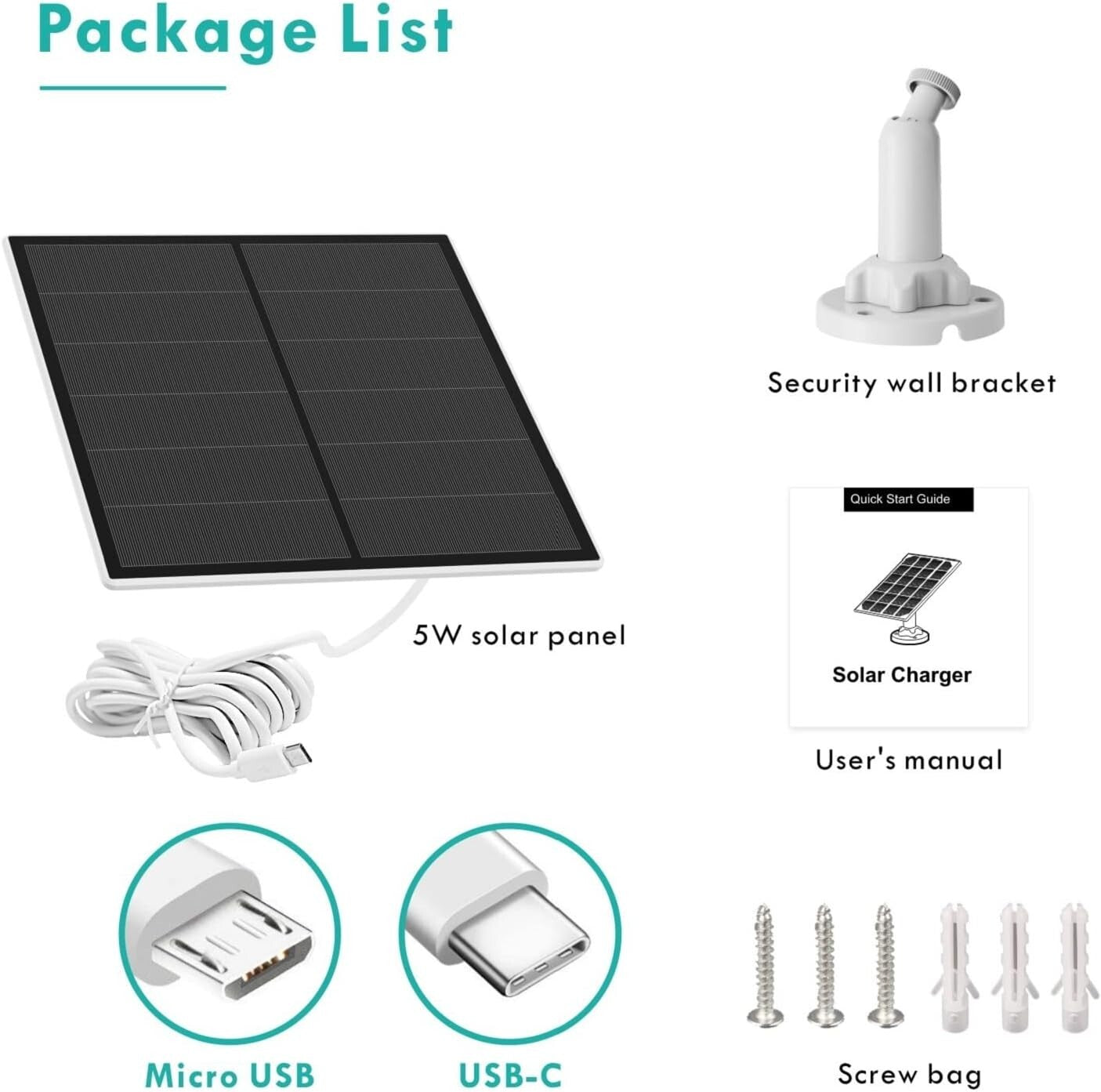 5W Waterproof Solar Panel for Security Cameras with Adjustable Mount - 2 Pack