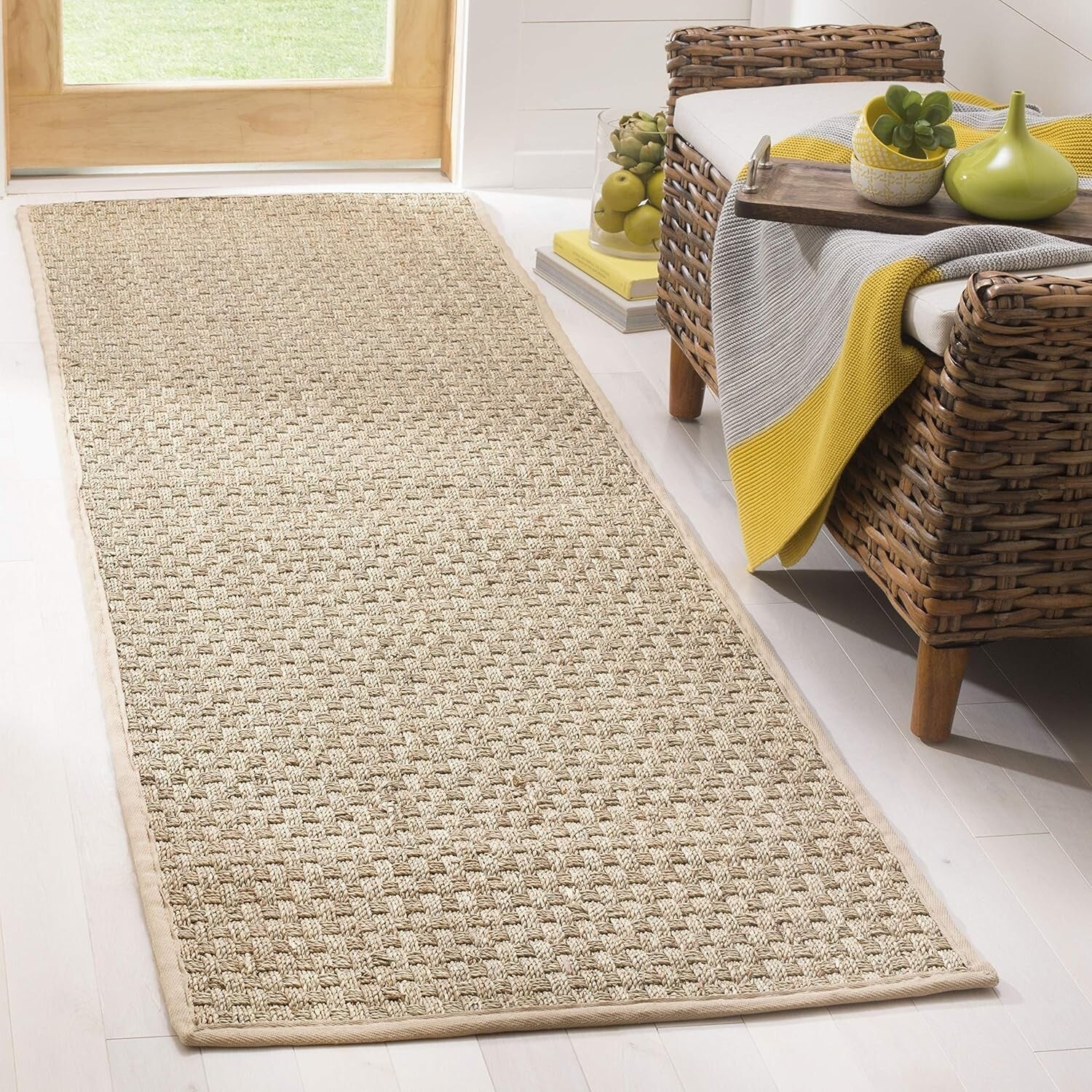 Elegant 2'6" x 18' Natural Fiber Basketweave Runner Rug - Durable Seagrass
