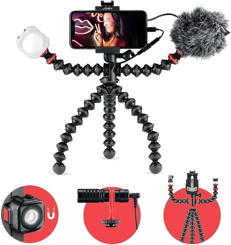 Lightweight GorillaPod Mobile Vlog Kit with Customizable Features & LED Light