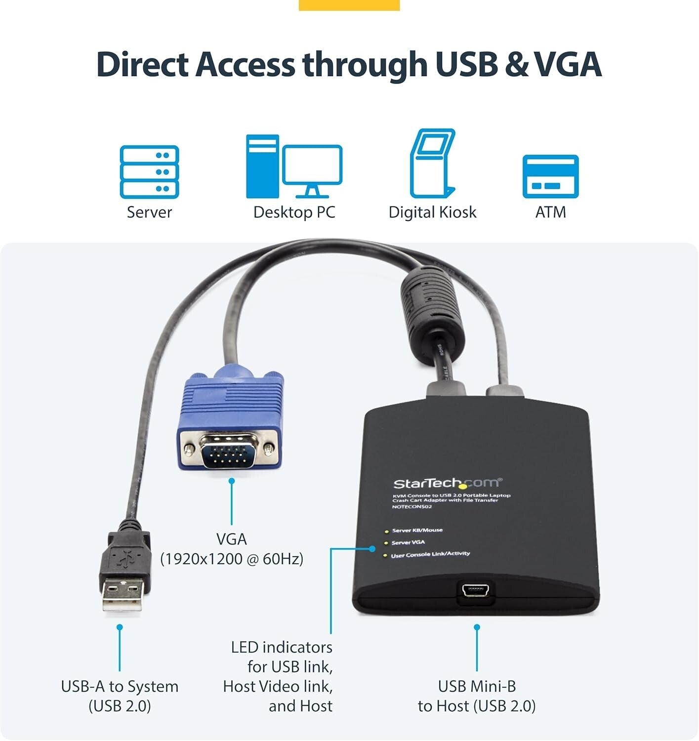 Multifunctional Portable KVM Adapter - USB & VGA for Effective Maintenance