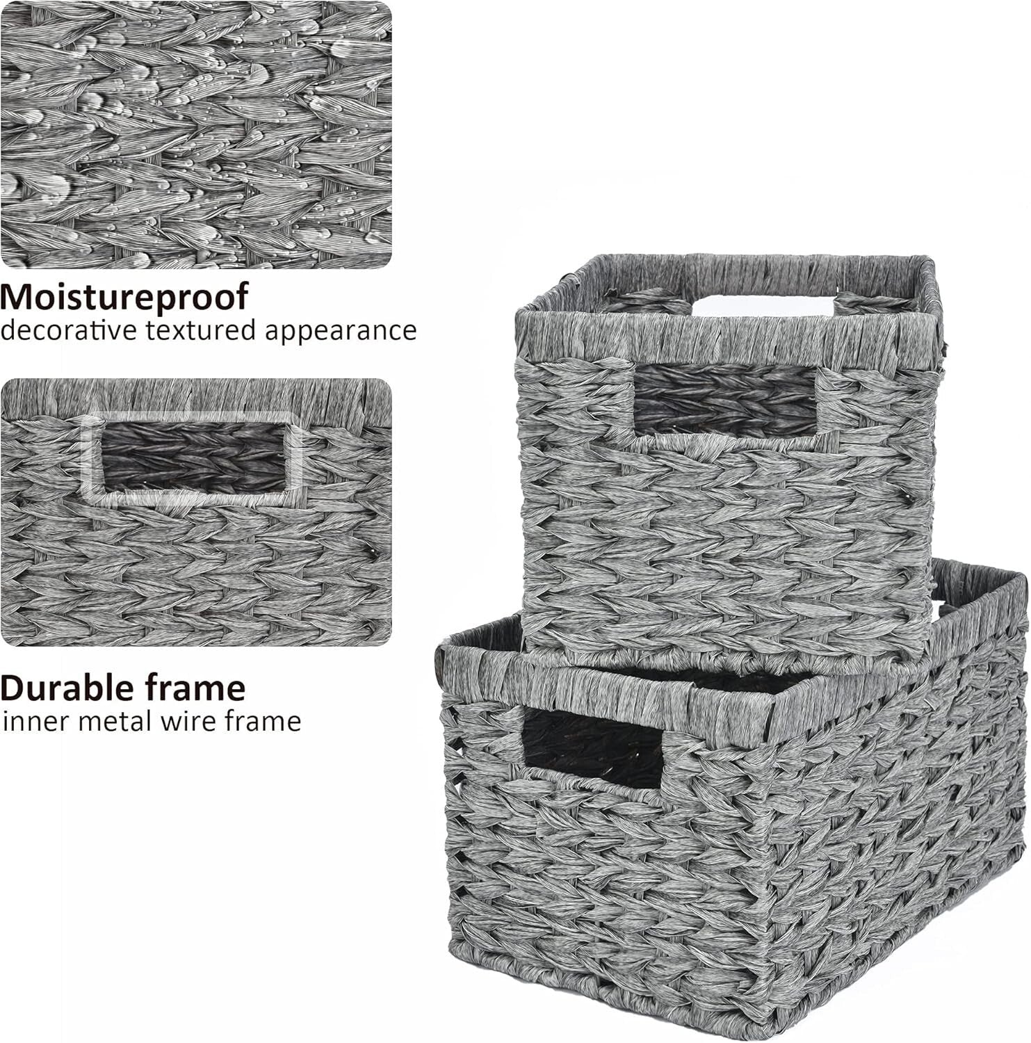 Elegant Gray Woven Baskets for Organizing - 13" Rectangular Design - 2-Pack
