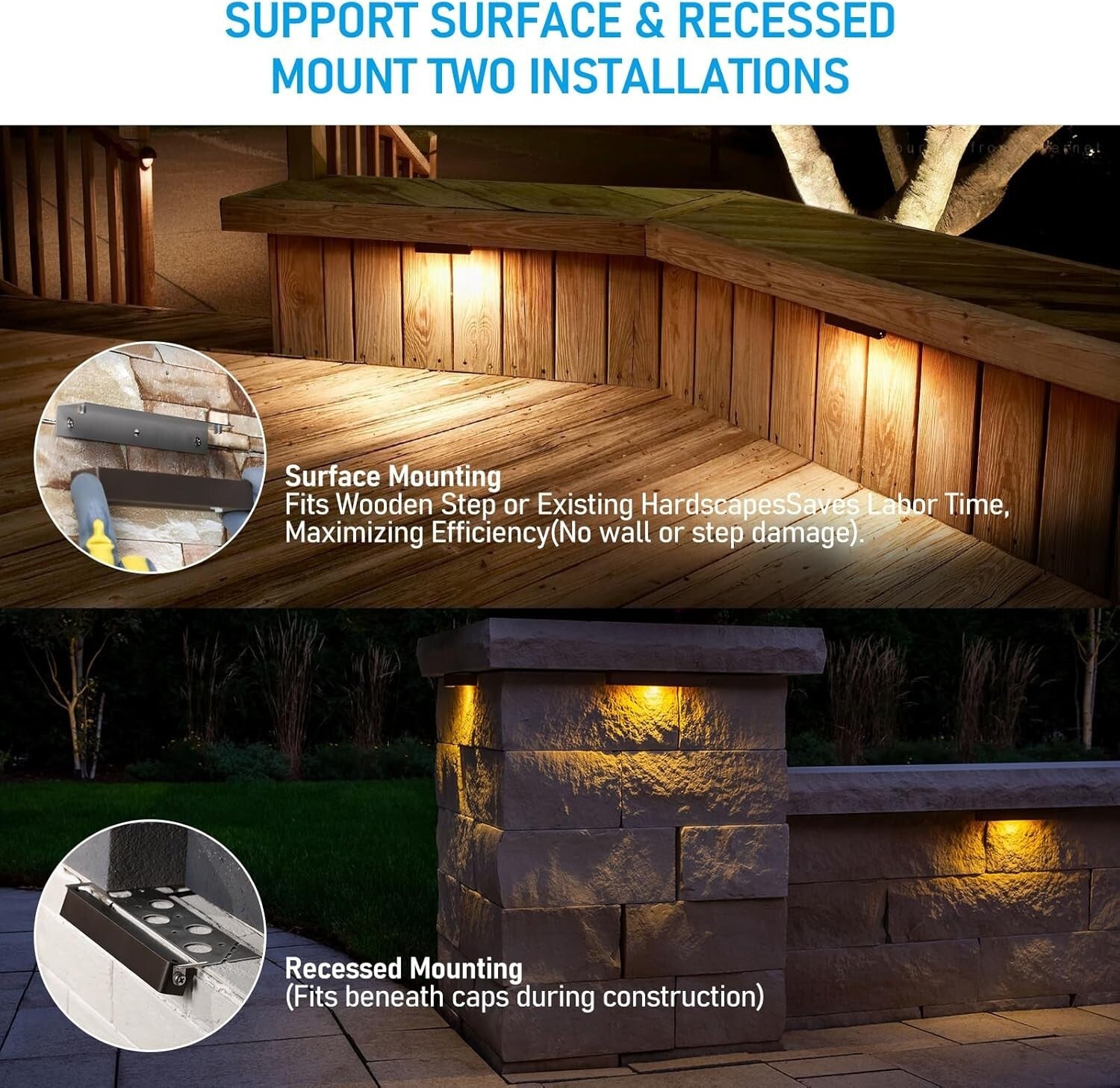 8-Pack 7-Inch Dimmable LED Hardscape Lighting - Soft White Outdoor Step Lights