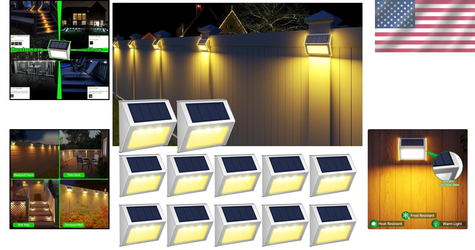 Efficient Solar Powered Deck Lights - 12 Pack Warm Light for Patios and Gardens