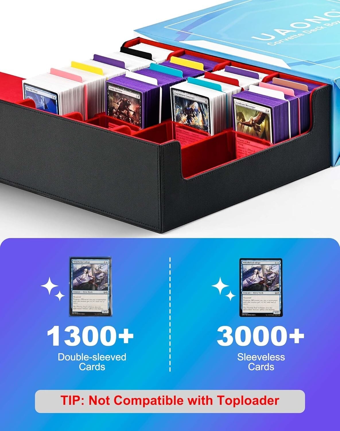Premium MTG Commander Deck Box with Colorful Dividers and Magnetic Closure
