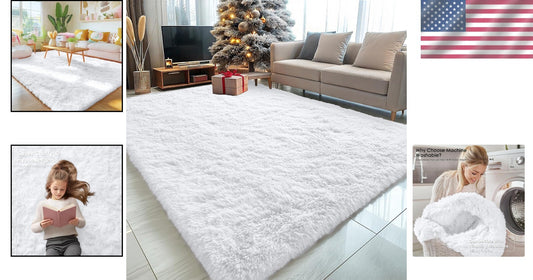 5x8 Machine Washable Soft Shag Area Rug - Cozy White Carpet for Home Decor