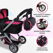 Load image into Gallery viewer, Lightweight Doll Stroller with Foldable Bassinet &amp; Swivel Wheels for Easy Travel