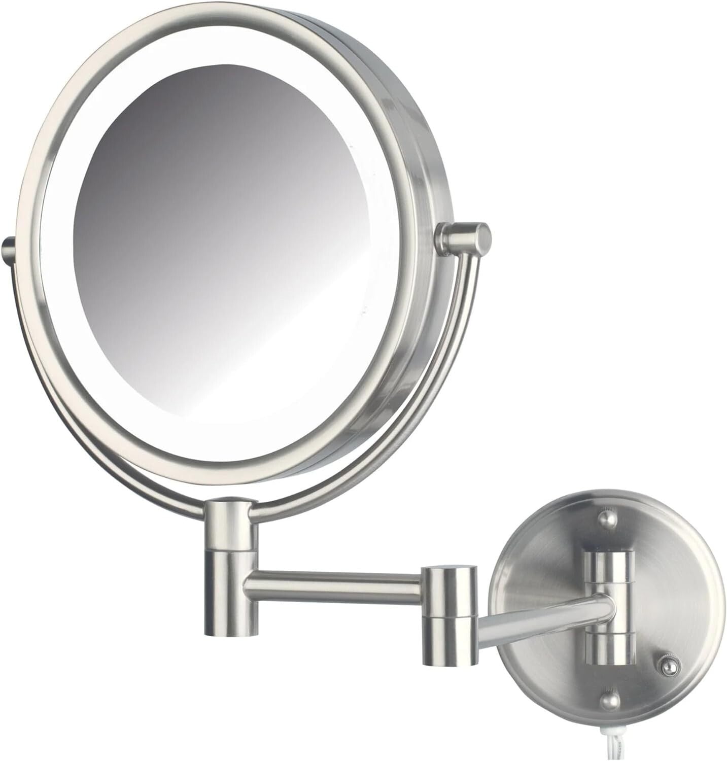 Brushed Nickel Lighted Makeup Mirror - 8X Magnification for Flawless Grooming