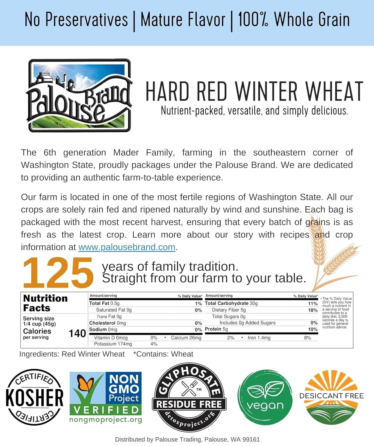 Certified Kosher Non-GMO Wheat Berries | Family Farmed | 18 LBS Premium Quality