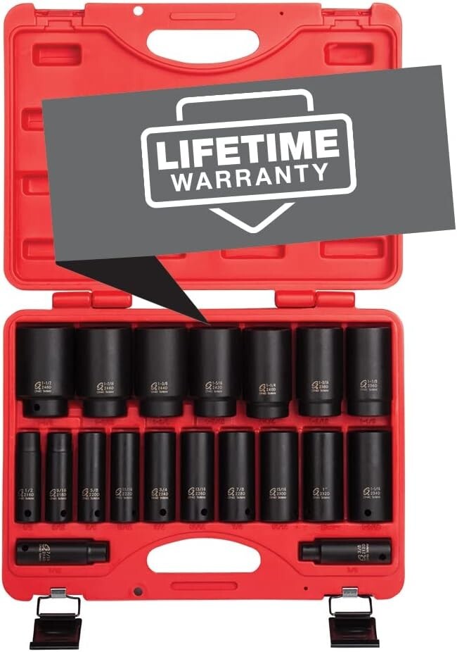 Professional 1/2 Inch Drive SAE Deep Impact Socket Set with Storage Case
