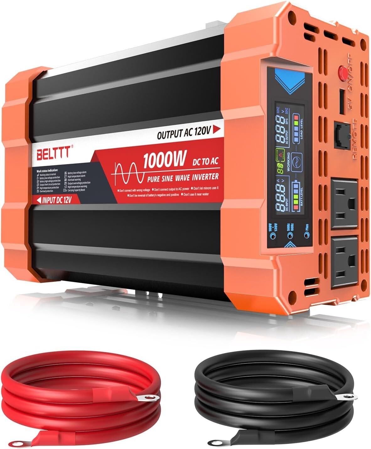Powerful 1000W DC to AC Inverter with LCD Display for RV & Solar Applications