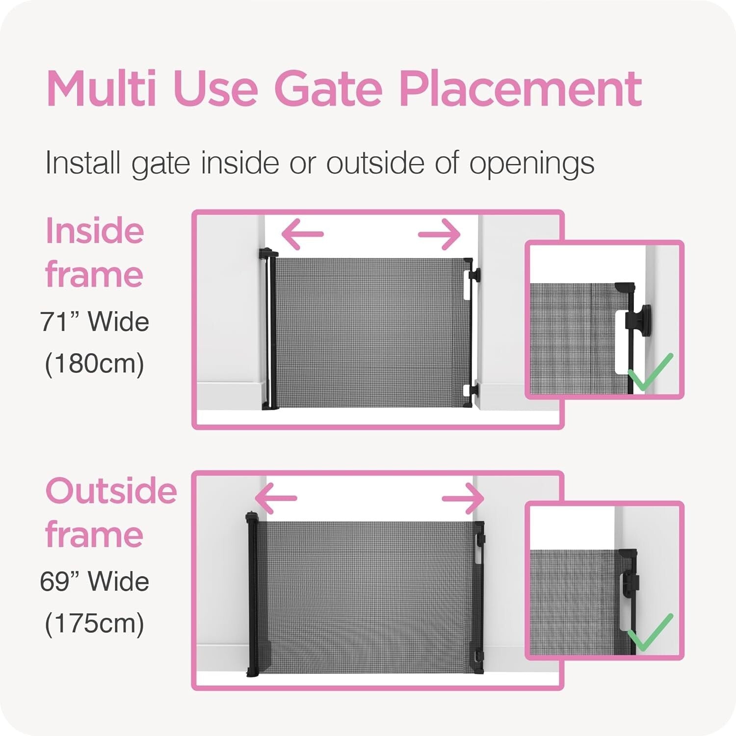 33" Tall Retractable Gate - Perfect for Pets & Infants, 3-Way Locking System
