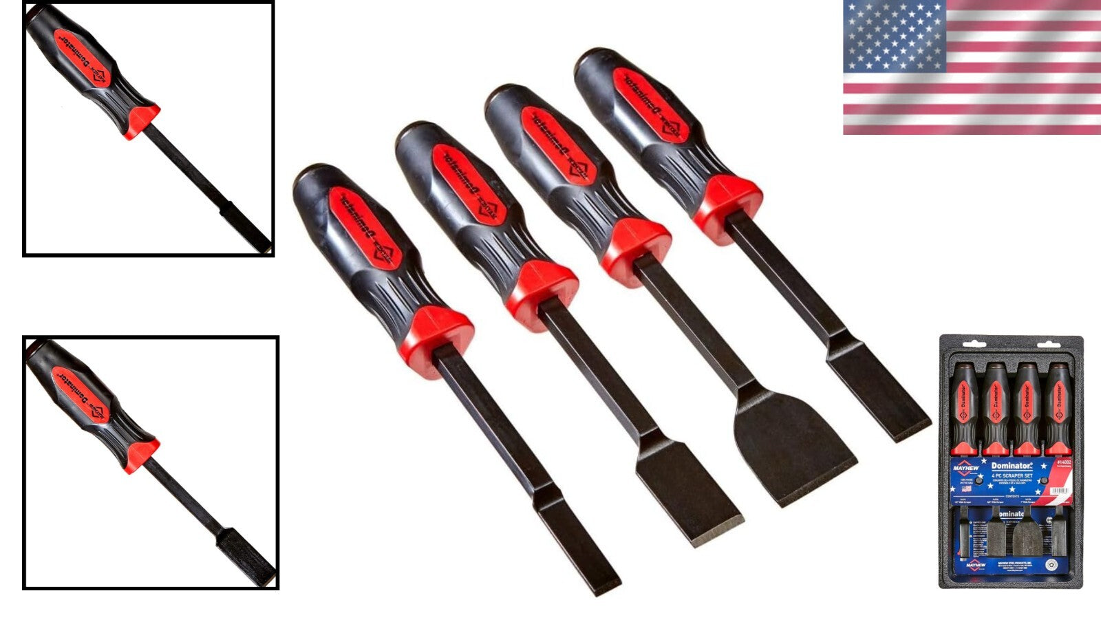 Dominator 4-Piece Ergonomic Scraper Set - Versatile Hand Tools for Gasket & R...