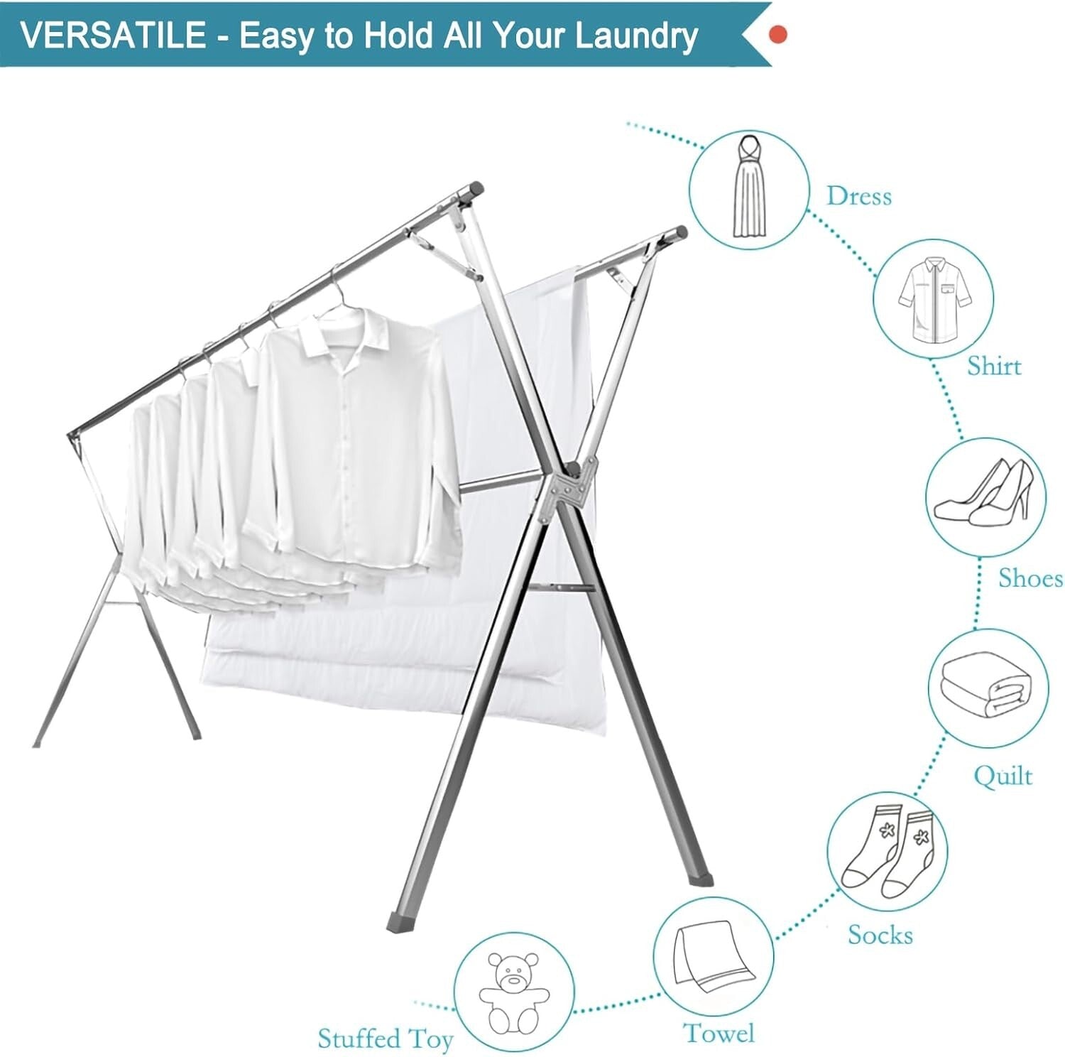 Collapsible 79" Clothes Drying Rack with 20 Hooks - Lightweight & Portable