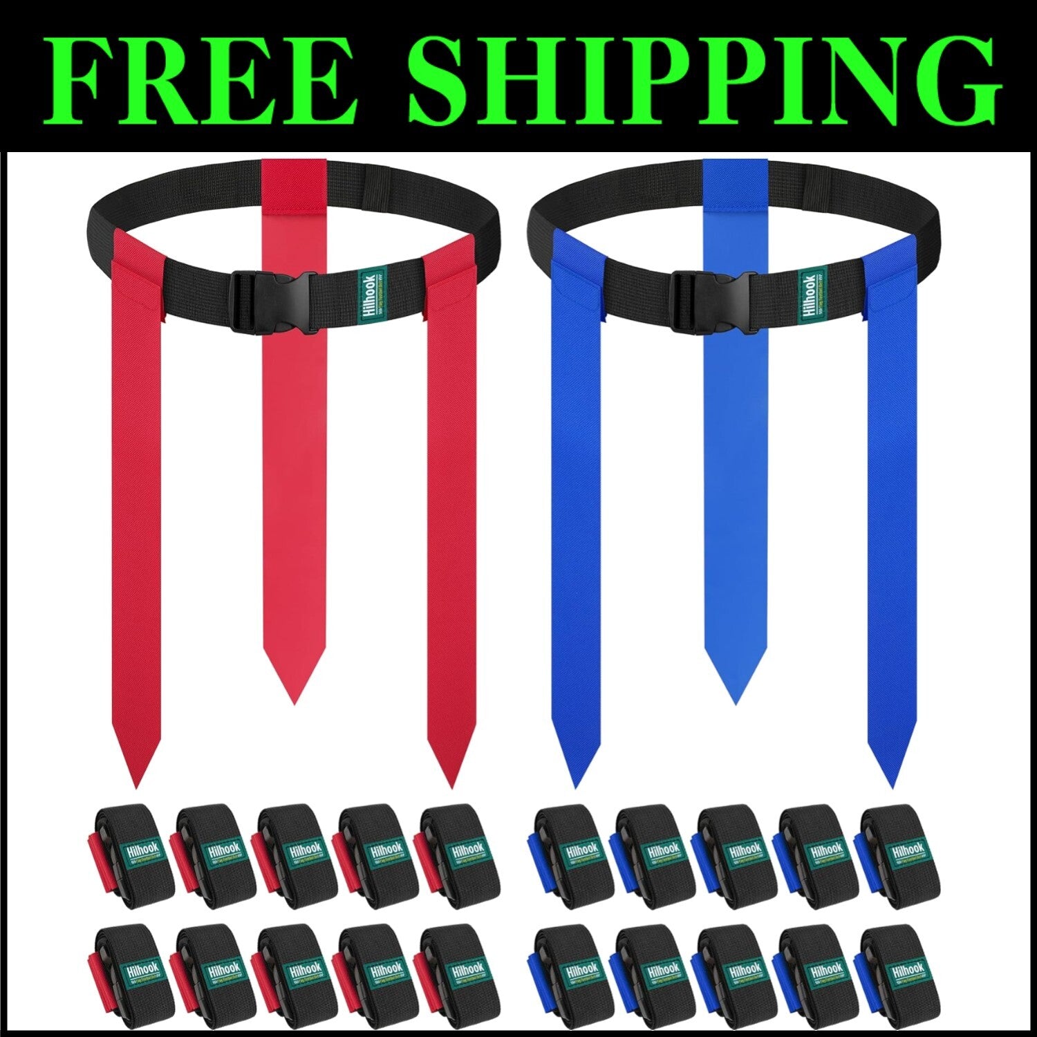 Youth and Adult Flag Football Set - 20 Adjustable Belts & Soft Detachable Flags