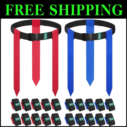 Youth and Adult Flag Football Set - 20 Adjustable Belts & Soft Detachable Flags