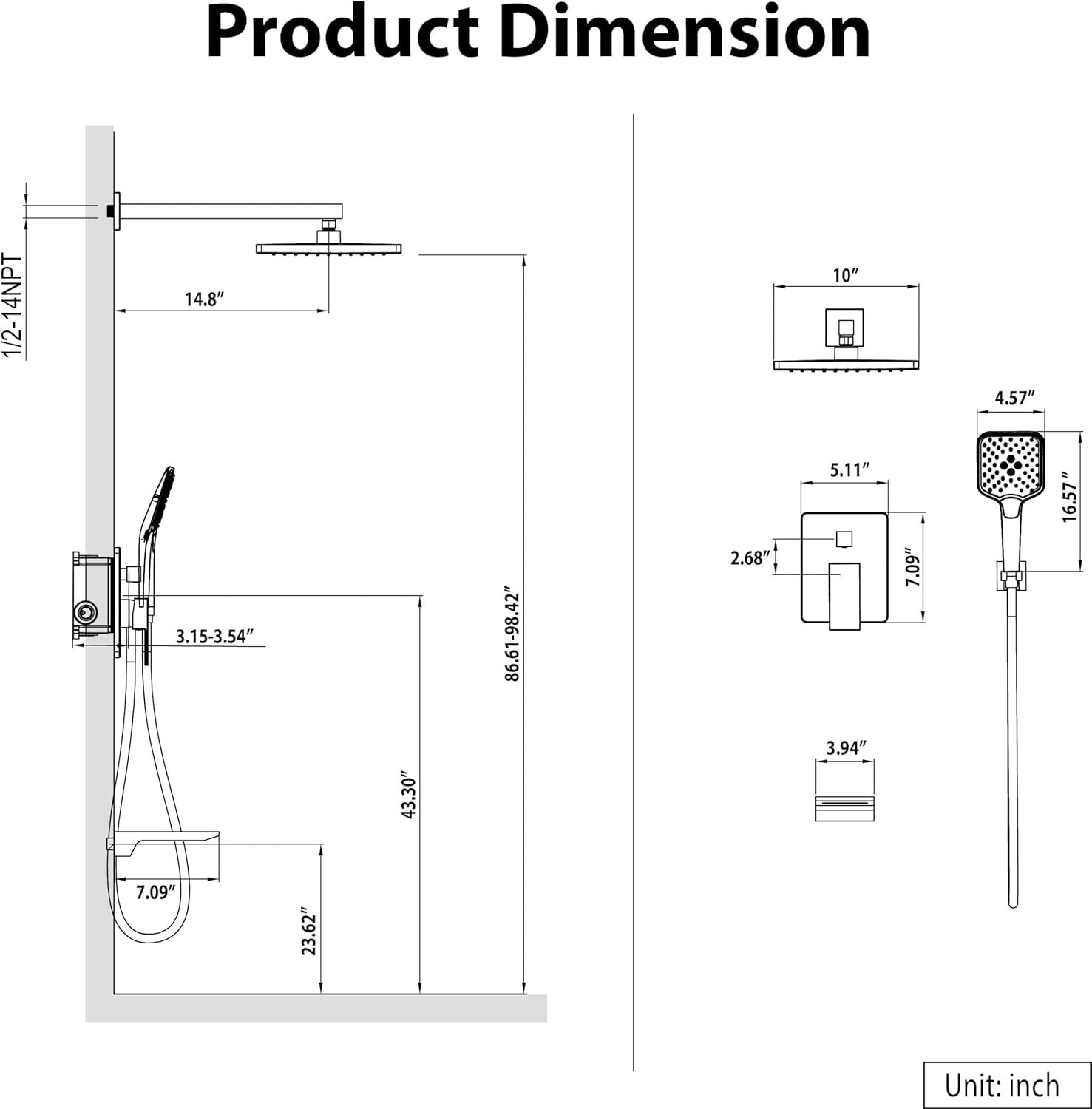 Elegant Wall-Mounted Tub Shower Faucet with High Flow & Self-Cleaning Feature