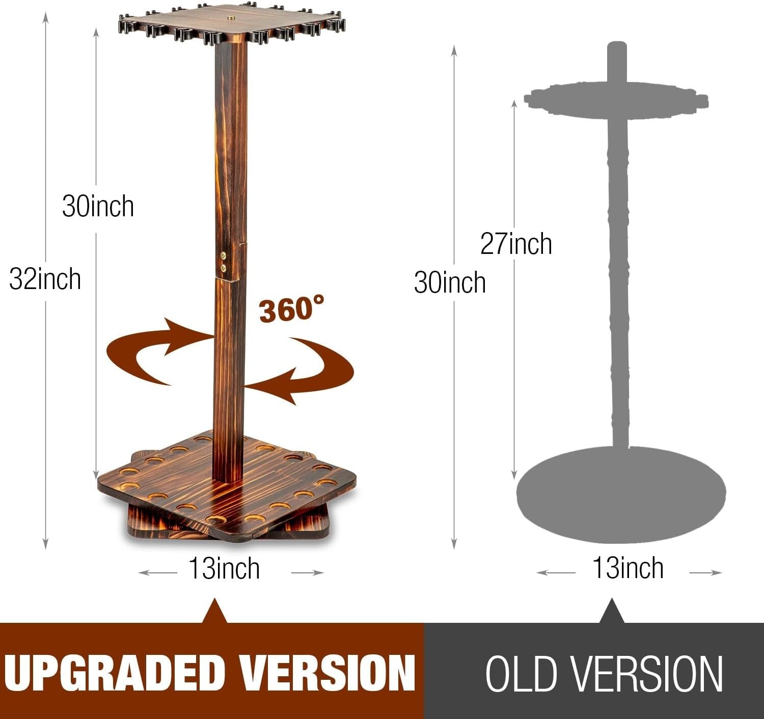 Solid Wood Fishing Rod Holder - 16-Rod Capacity with 360-Degree Rotation
