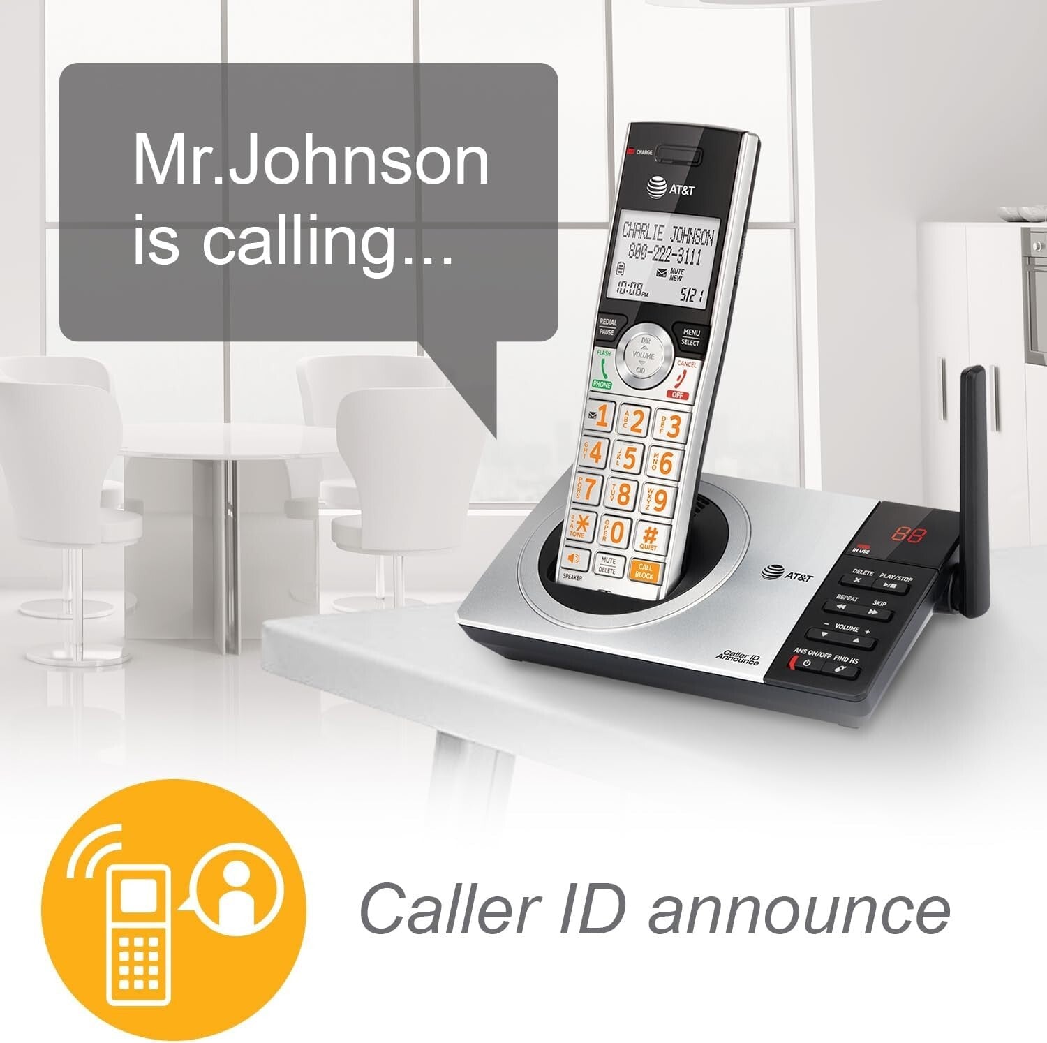 Cordless Phone Set with Digital Answering Machine & Caller ID Announcer - Silver