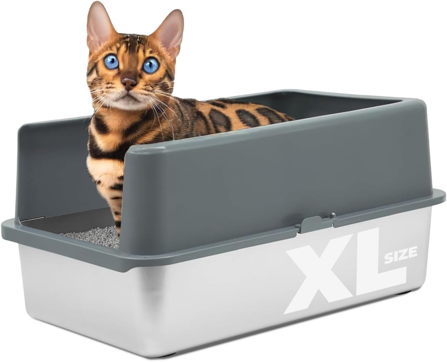 Durable Stainless Steel Litter Box with High Sides - Easy to Clean & Odor-Free