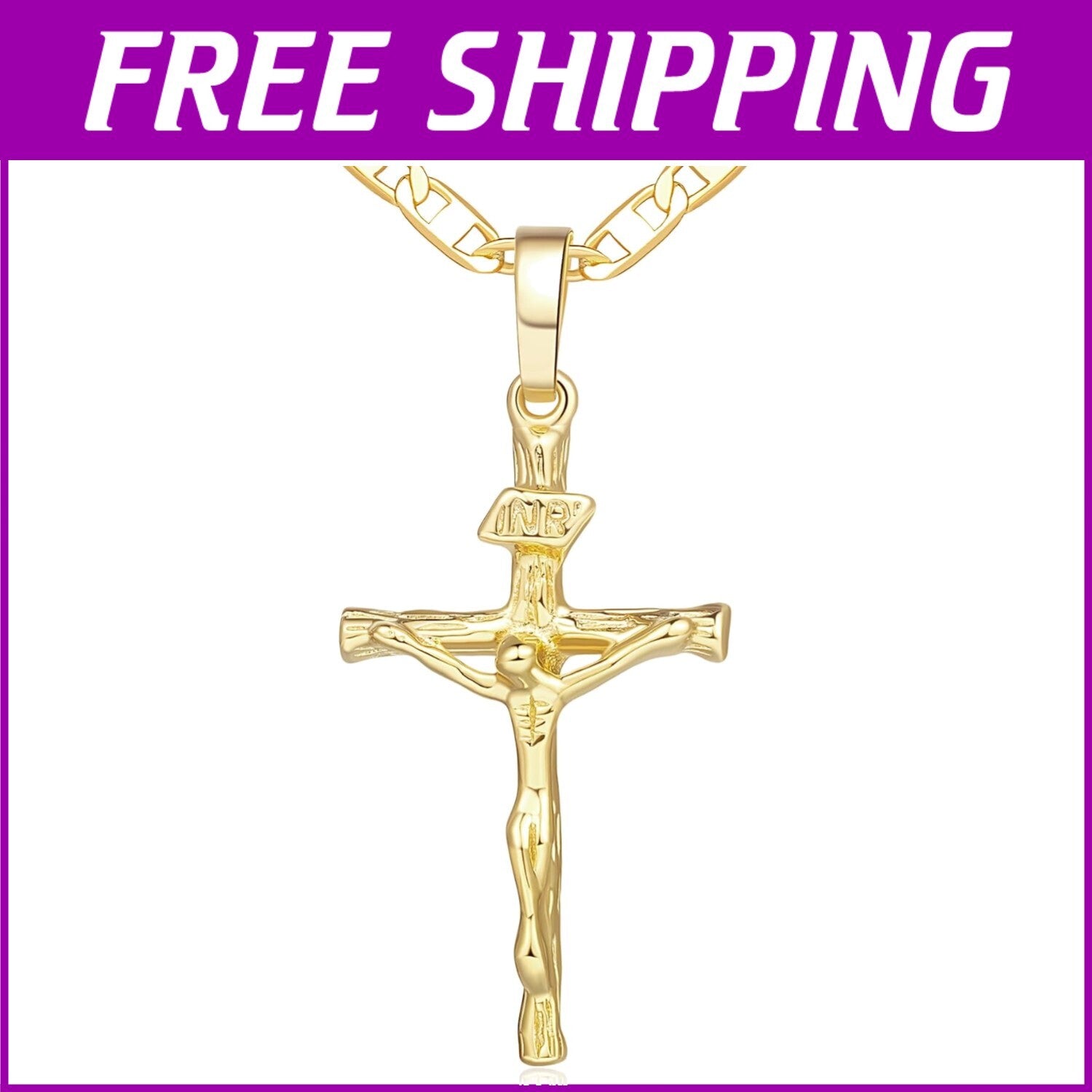 Golden Cross Pendant 14K Necklace with Jesus Pattern - Stylish Symbol of Faith