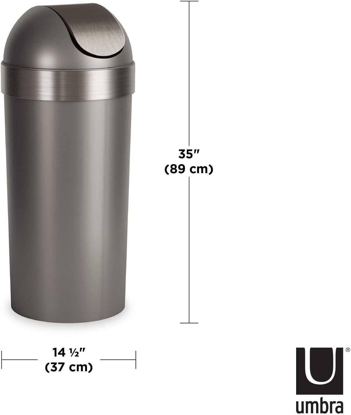 Functional 16.5-Gallon Kitchen Trash Can - Chic Swing-Top Design, Pewter Finish