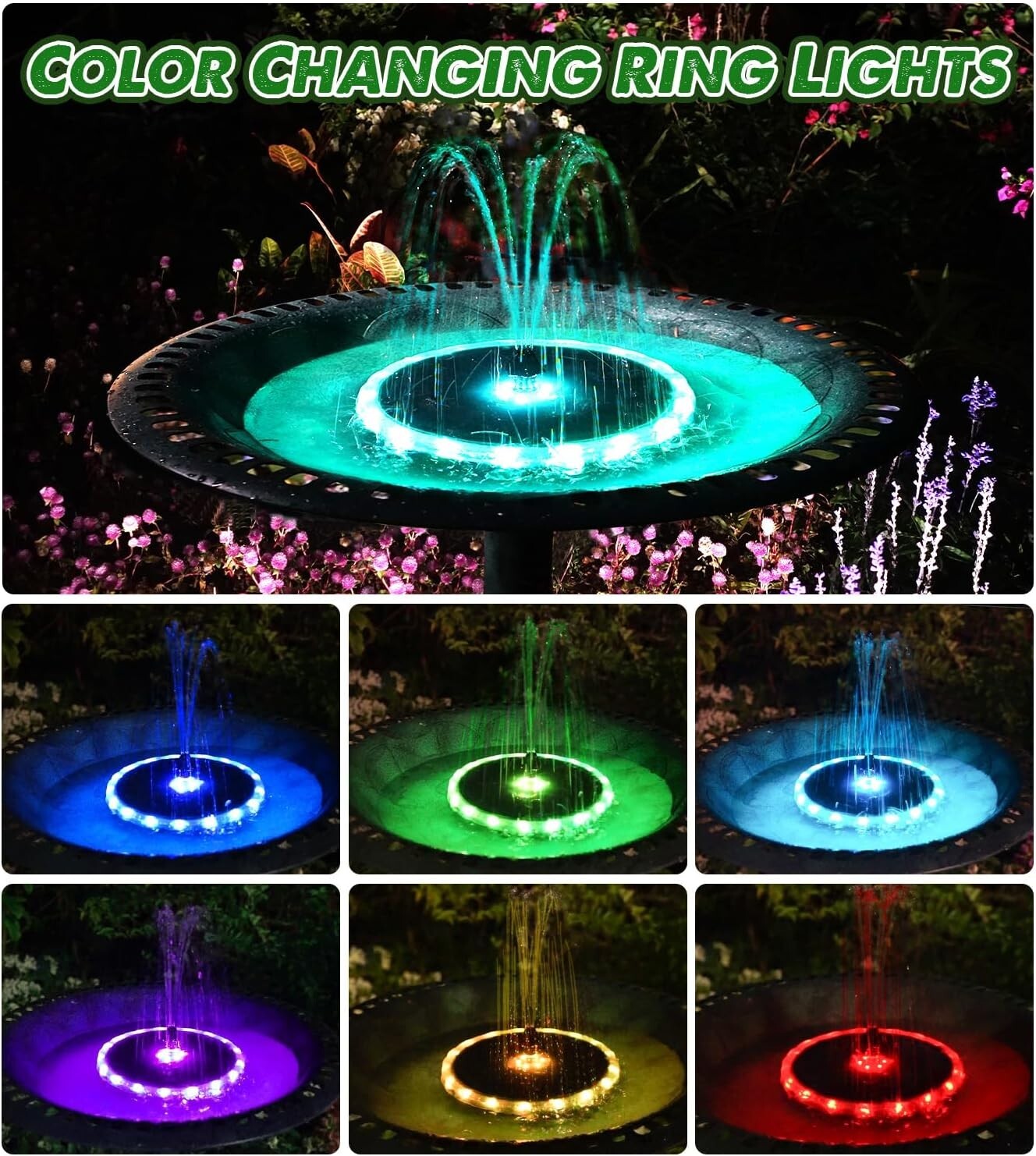 Elegant Solar-Powered Bird Bath Fountain with Matte Panel & Vibrant Light Show