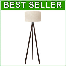 Load image into Gallery viewer, Mid Century Wood Tripod Floor Lamp with Linen Shade - Stylish Living Space Light