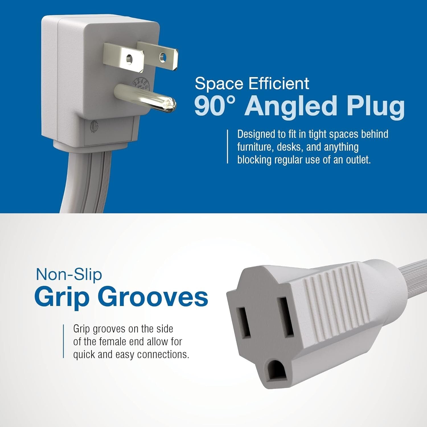 14 Gauge 50ft Appliance Extension Cord with 90-Degree Angle Plug – Indoor Use