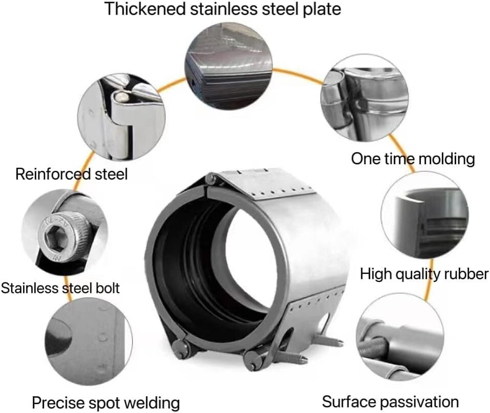 Emergency Pipe Repair Clamp - Stainless Steel, 4 Inch, for Plastic & Metal Pipes
