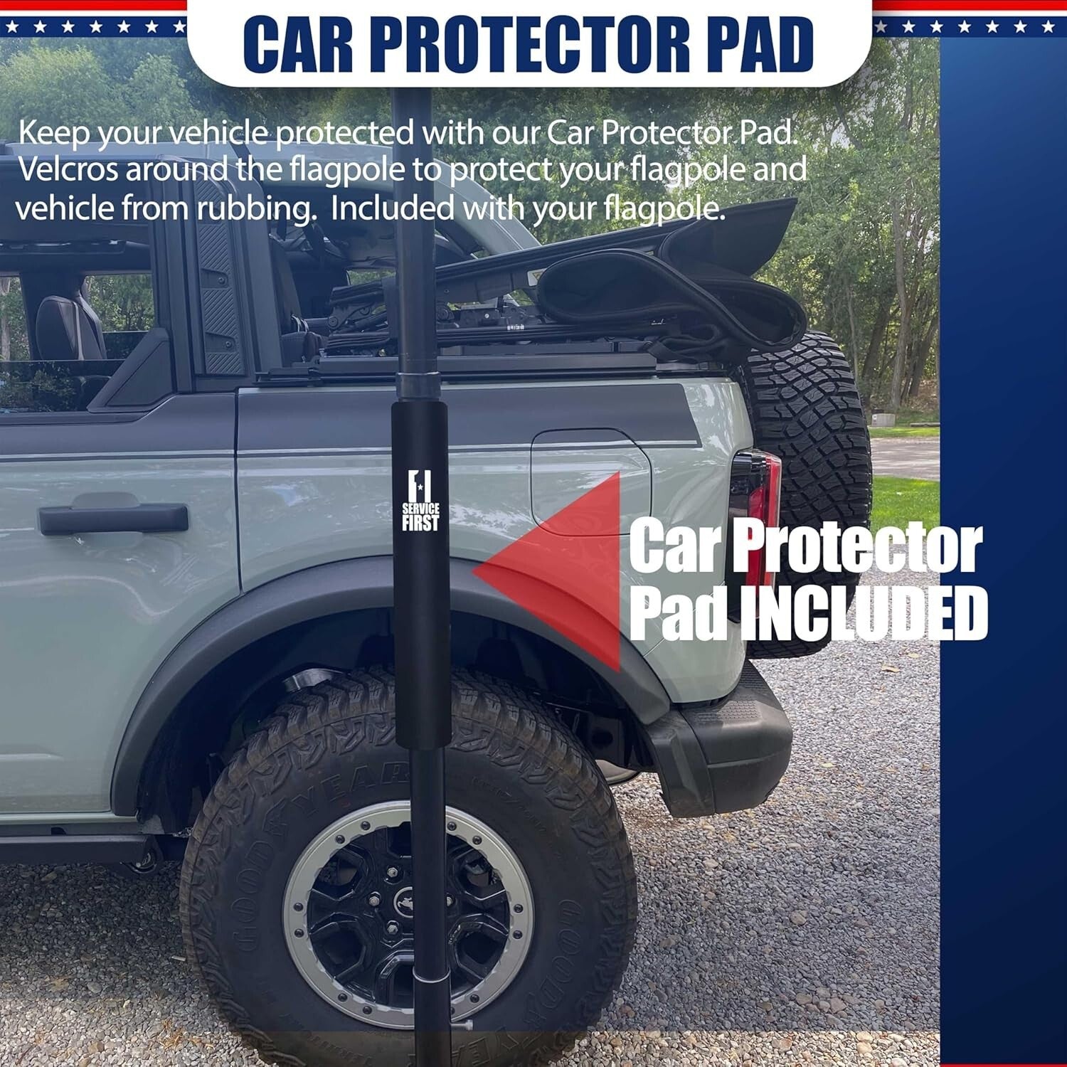 20FT Tailgate Flag Pole Kit with Stainless Steel Mount & Car Protector Pad