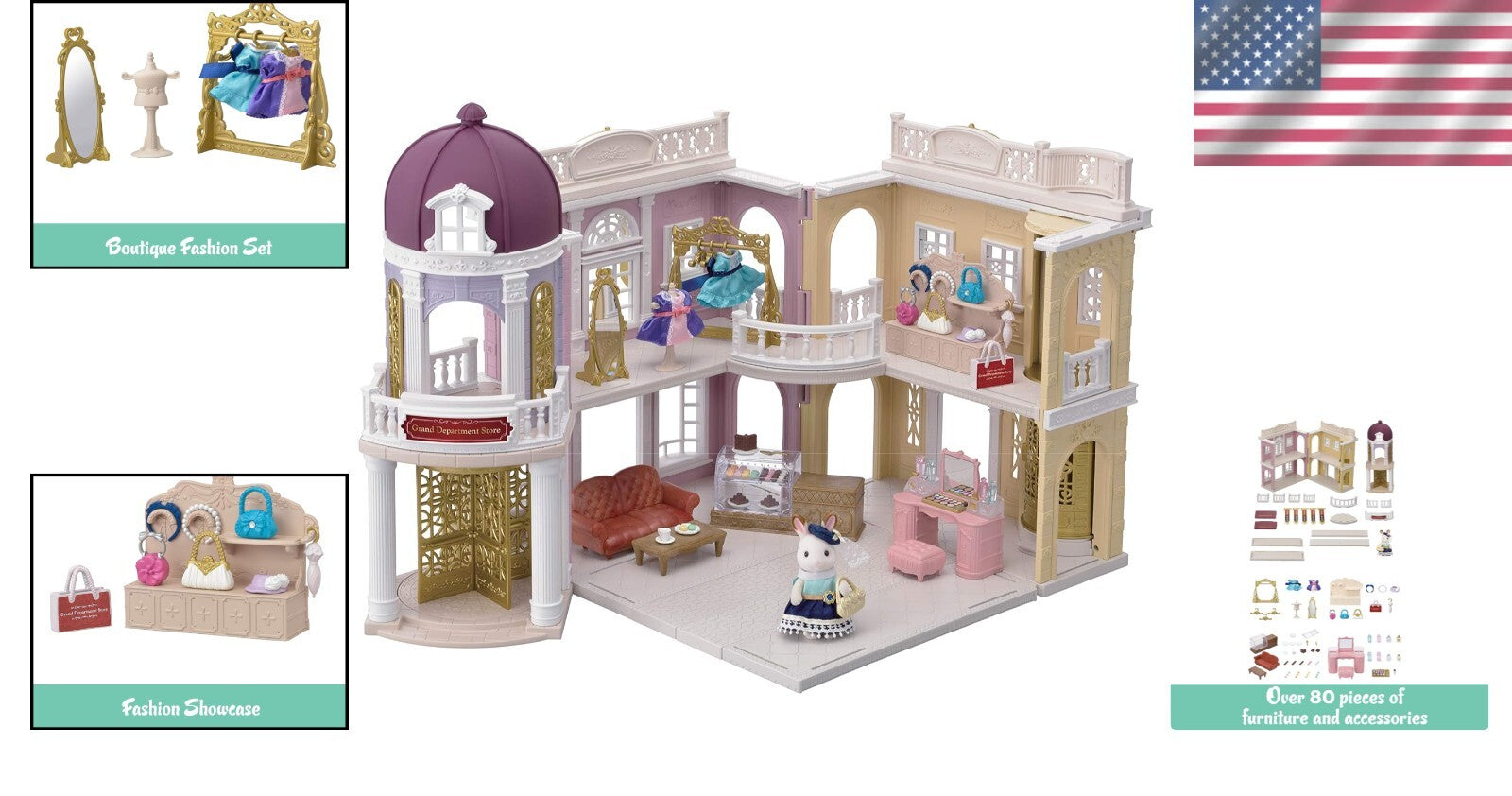 Town Series Grand Department Store Gift Set - 3-in-1 Dollhouse Playset for Kids