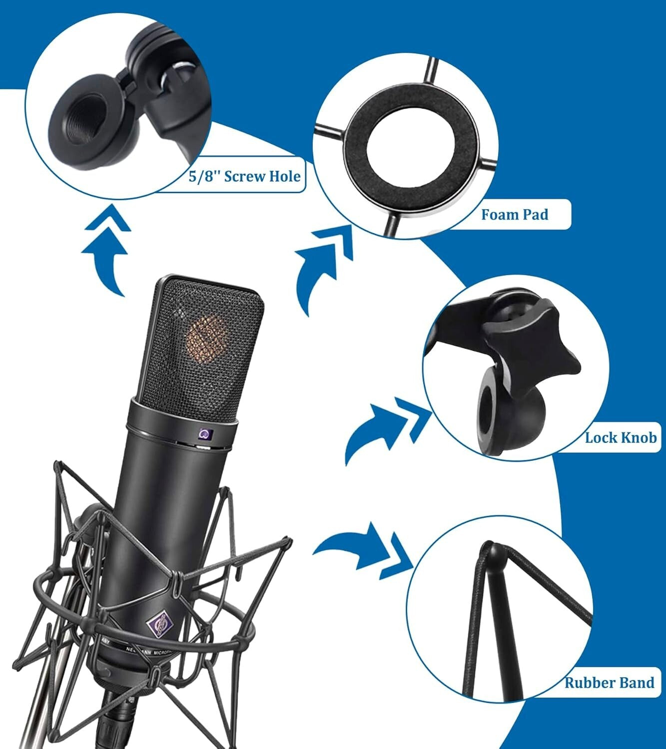 Versatile Shockmount Stand for Neumann Microphones - 5/8"-3/8" Adaptor Included