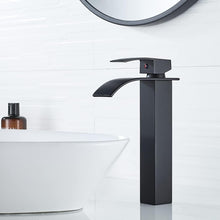 Load image into Gallery viewer, Matte Black Tall Vessel Sink with Waterfall Faucet - Modern Bathroom Elegance