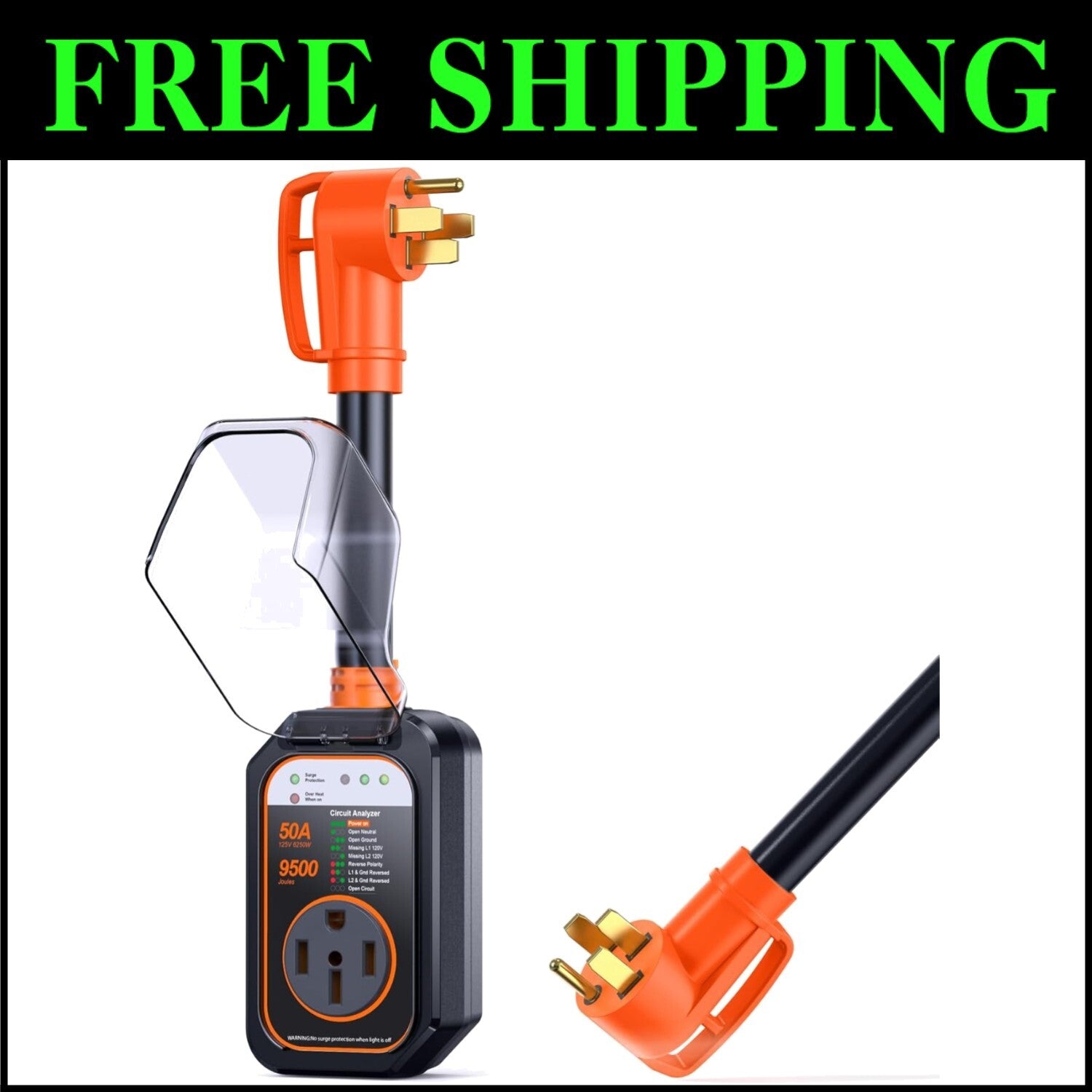 50 Amp Waterproof Surge Protector for RV with Circuit Analyzer - 9500 Joules