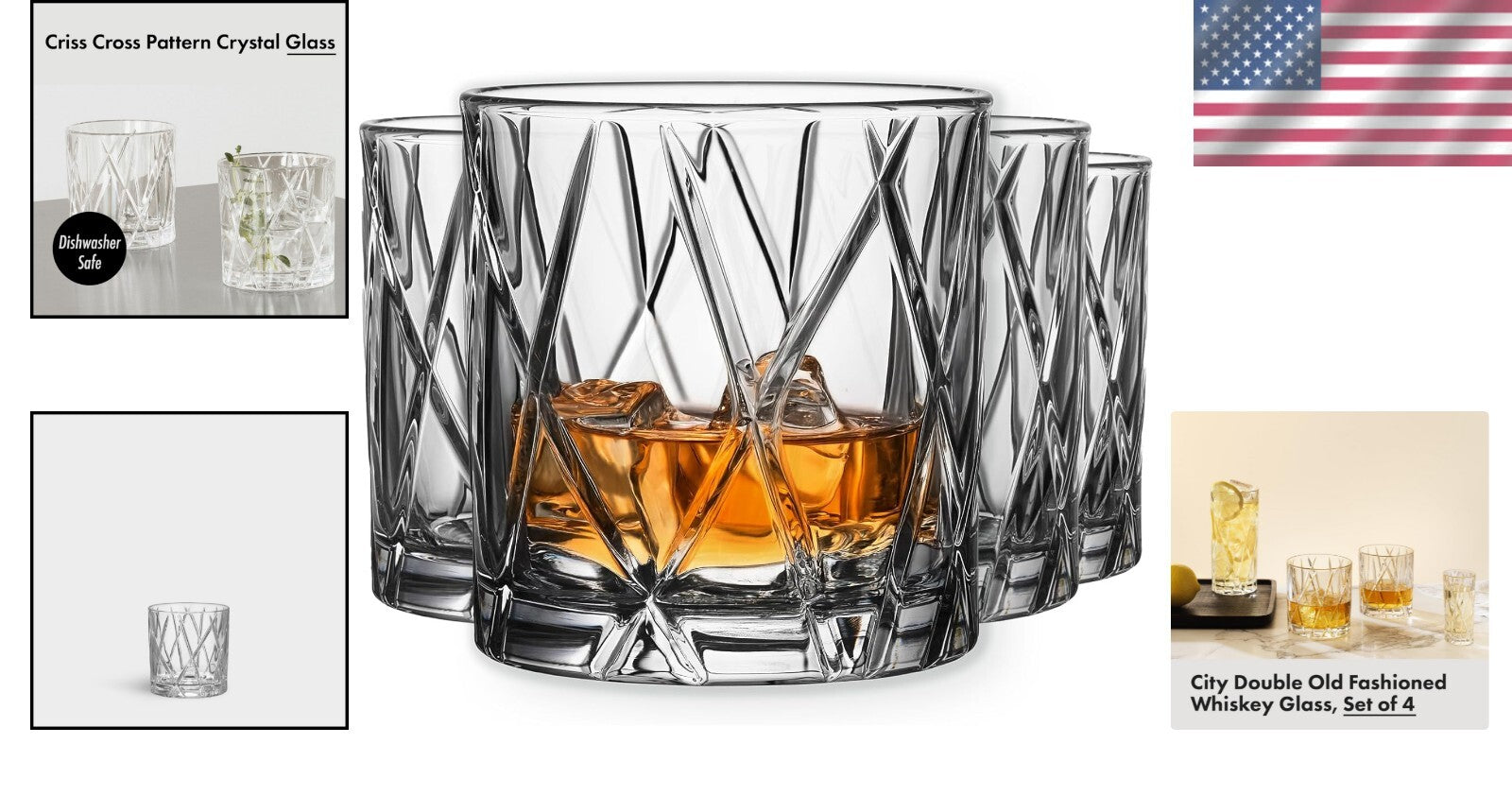 Elegant Dishwasher Safe Crystal Whiskey Glass Set - 11 Oz. Capacity, 4-Piece