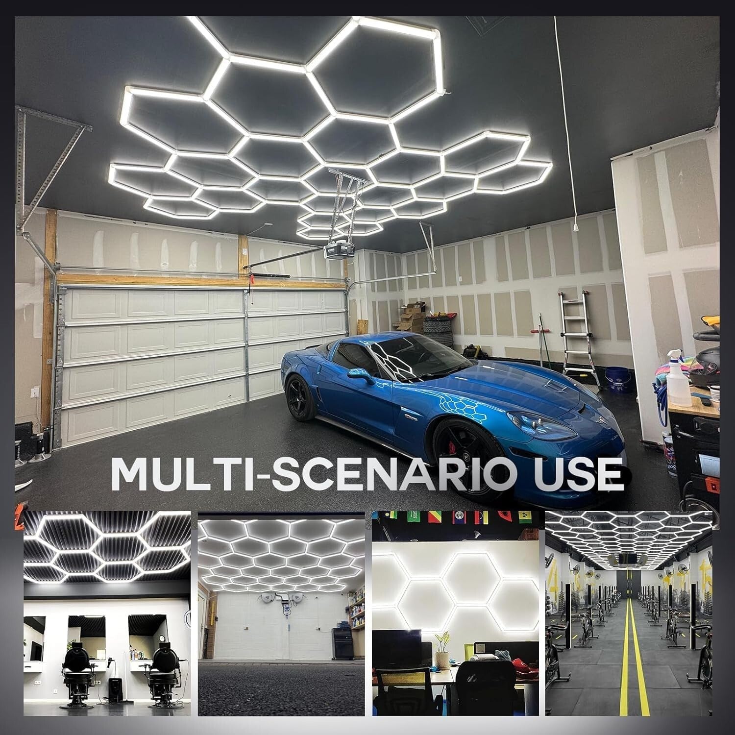 Elegant Aluminum Hexagon Garage Light - 720W, 86400 Lumens for Commercial Use