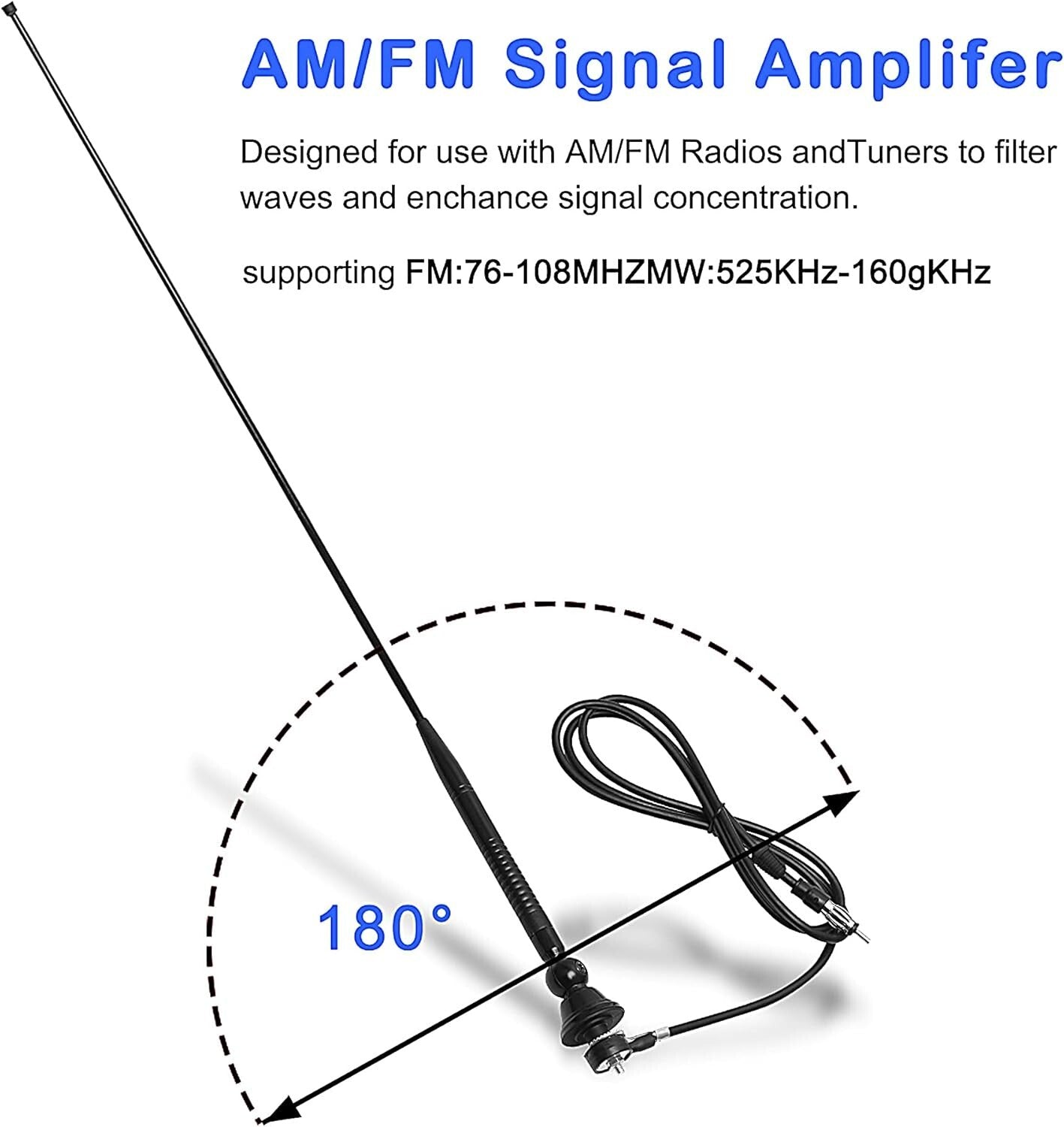 Durable 26.5-Inch Black Marine Radio Antenna for Cars & Boats – 15 Mile Range